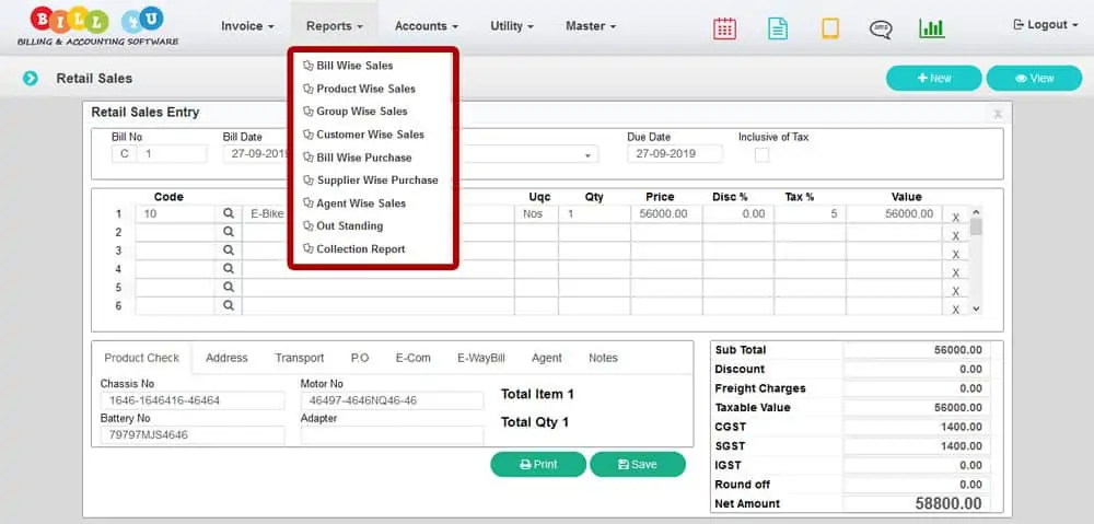 Reports Menu